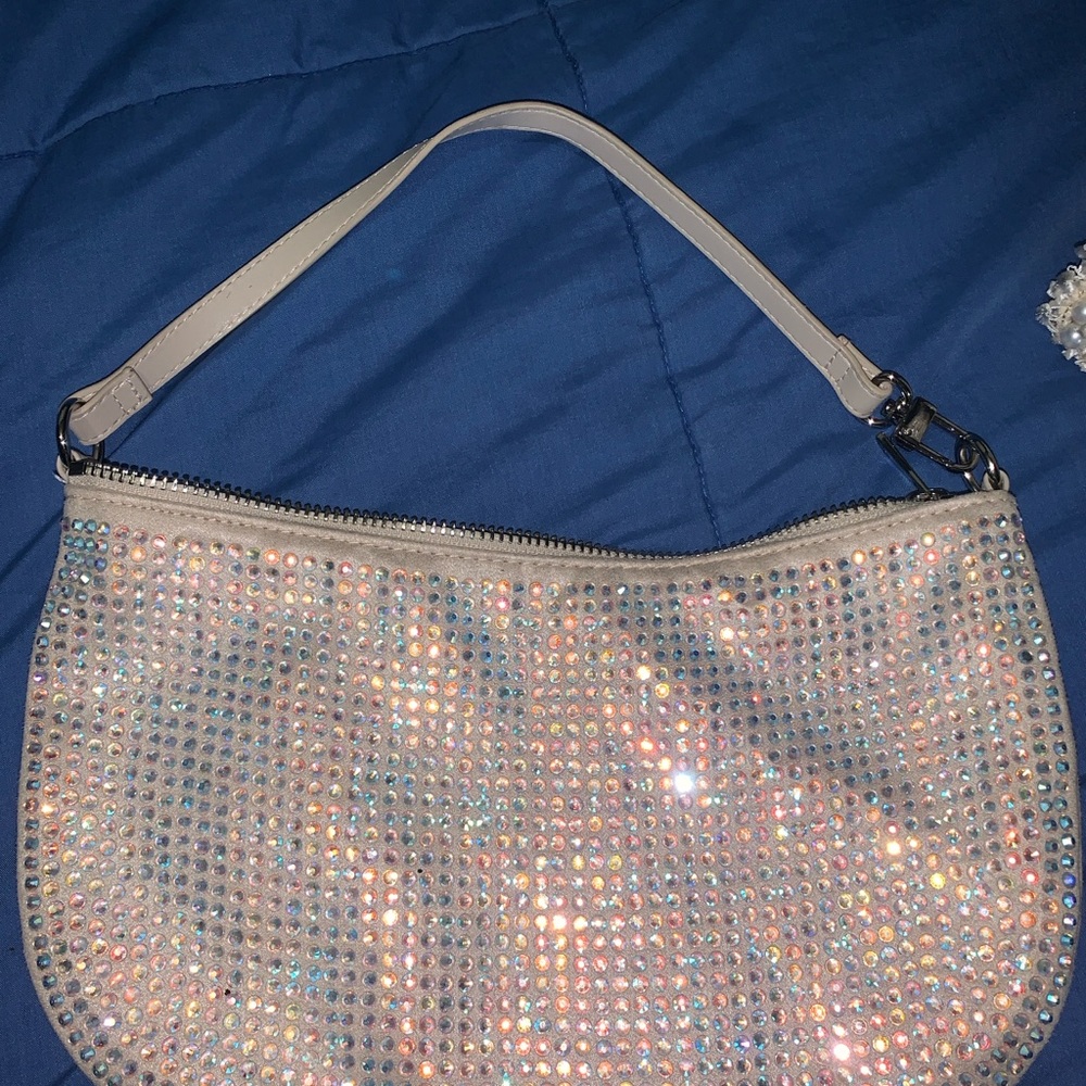 Elegant Crystal Embellished Cream Bag